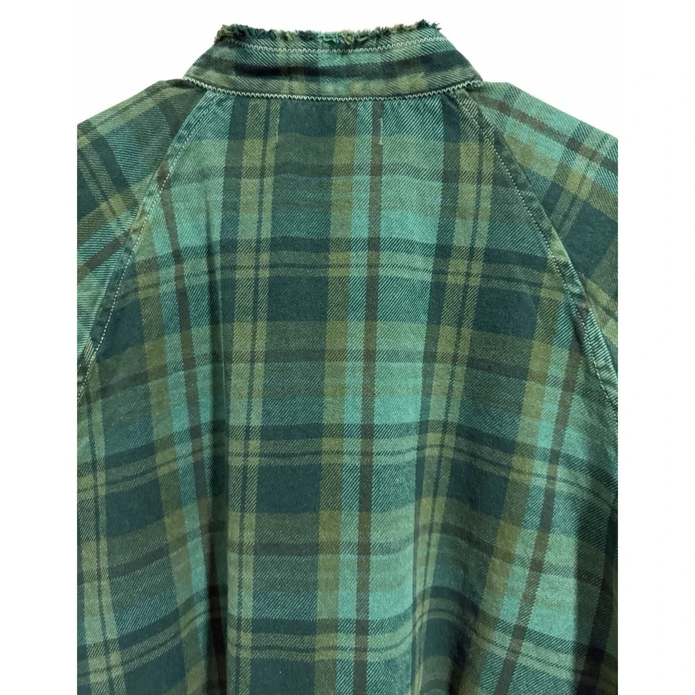 Free People‎ We The Free Summer Daydream Plaid Button Down Green Balsam Size L